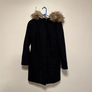 Nine West Black Pea Coat with Faux Fur Hood